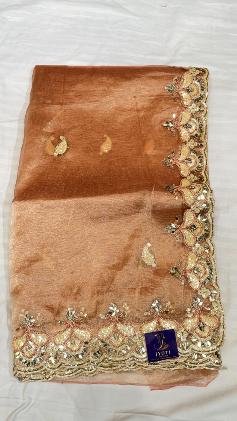 Copper Saree with Floral Cutwork Border