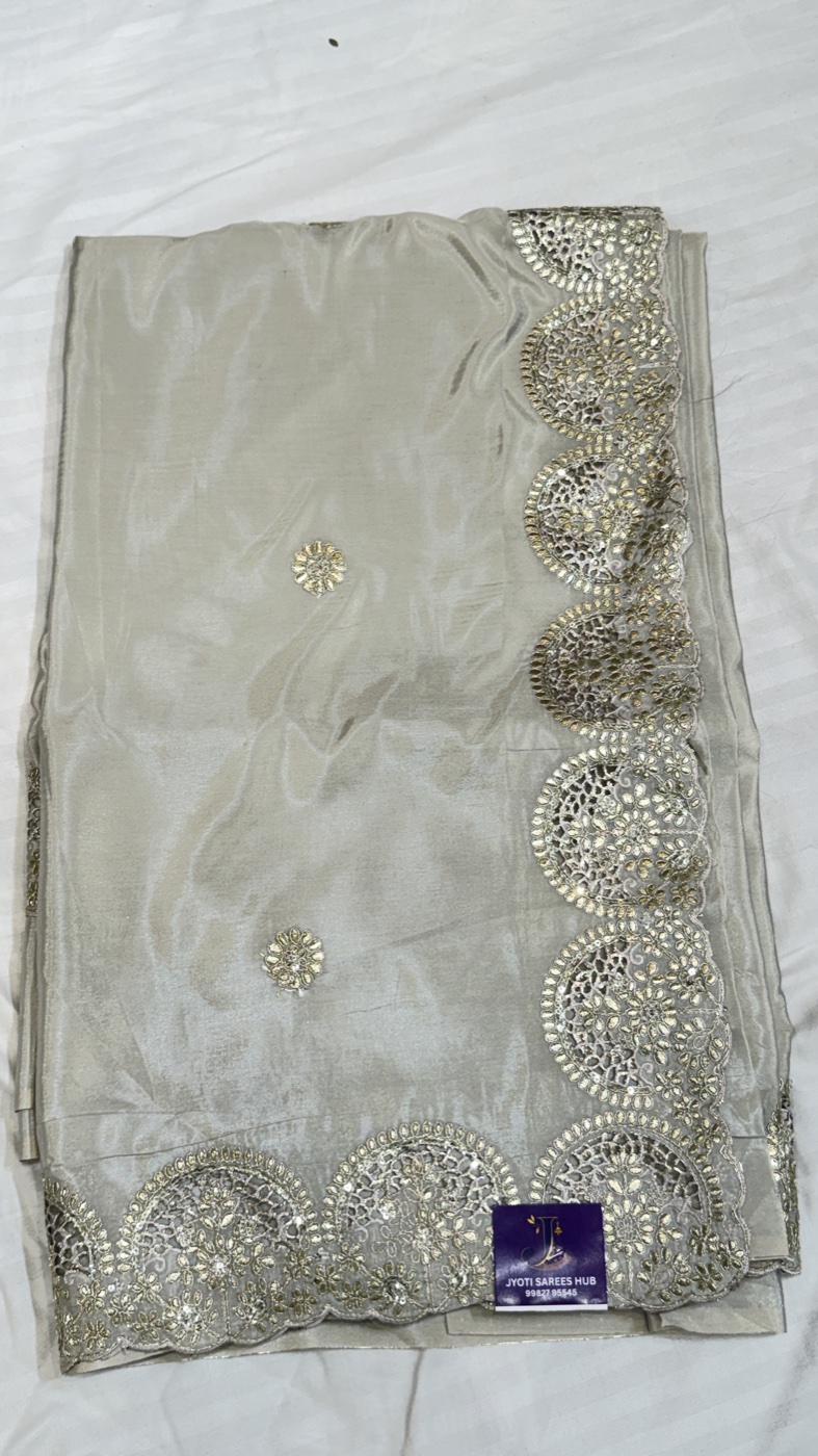 Silver Grey Saree with Medallion Border