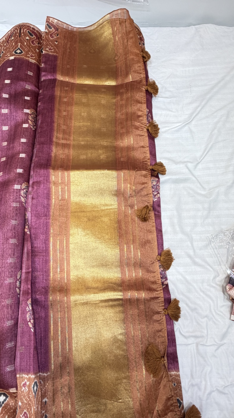 Wine Patola Print Saree with Zari Tassel Pallu