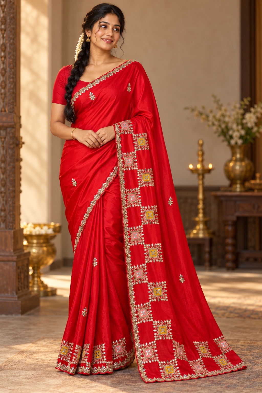 Red Gota Patch Border Saree
