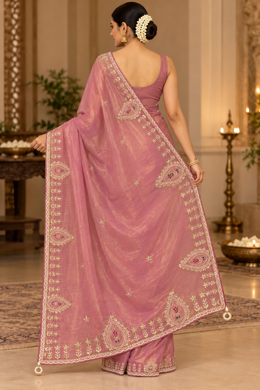 Onion Pink Paisley Cutwork Saree