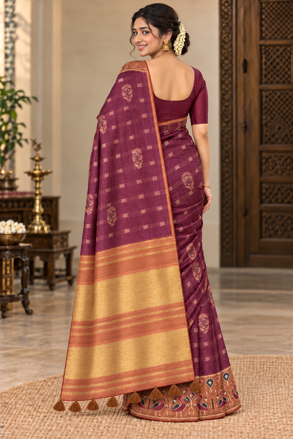 Wine Patola Print Saree with Zari Tassel Pallu